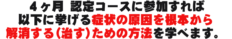 ４ヶ月 認定コースに参加すれば、以下に挙げる症状の原因を、根本から解消するための方法を学べます。