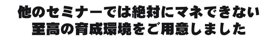 他のセミナーでは絶対にマネできない至高の育成環境をご用意しました